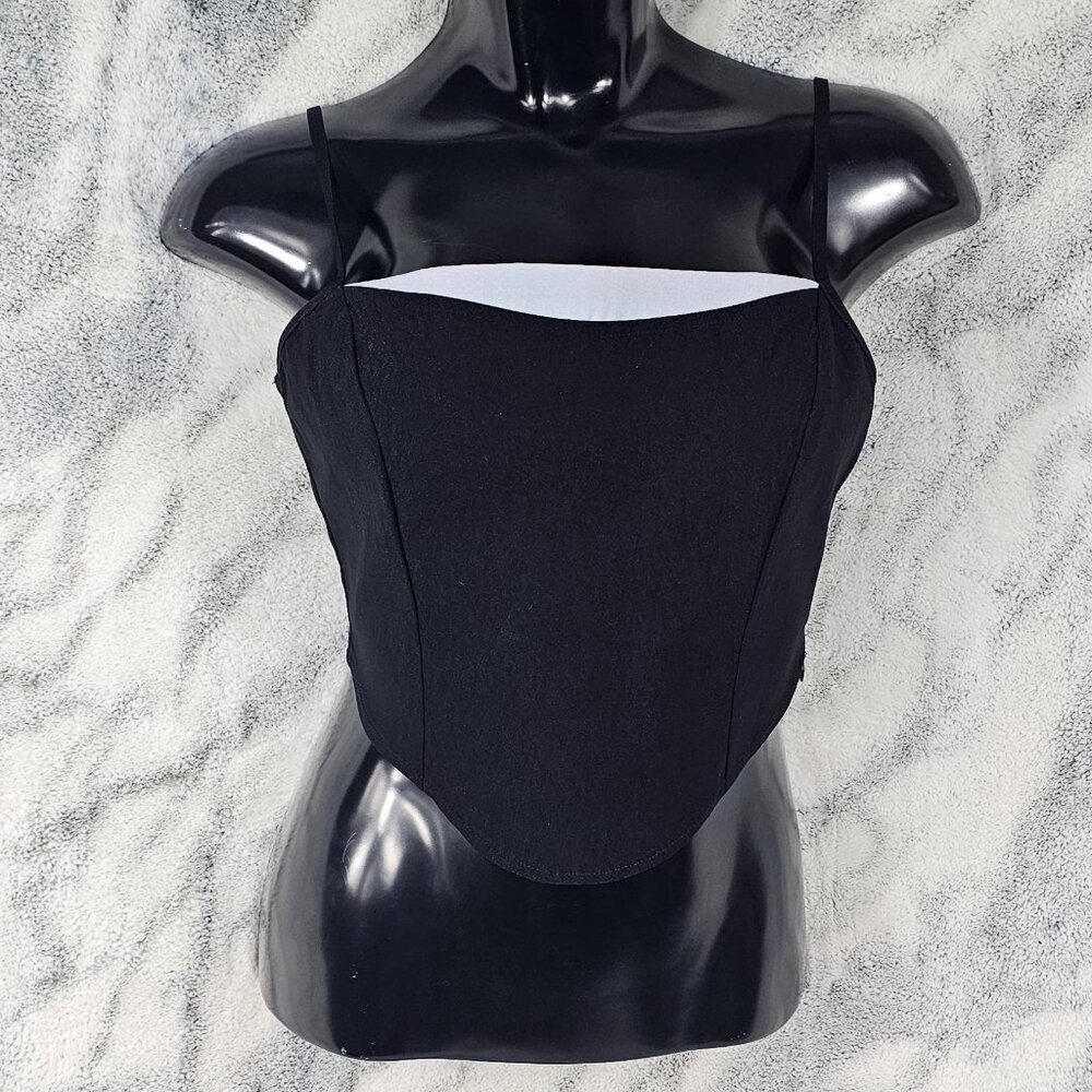 Dolls Kill MOTEL Rivas Crop Top XL Black Blue Detail Stretchy Corset Top NWT